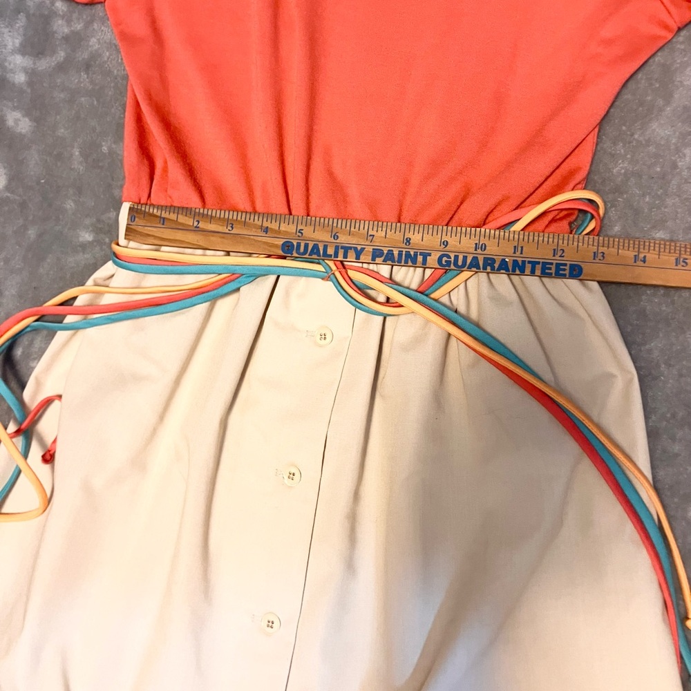 VNTG 70s 80s Rainbow A-Line Toni Todd Dress Cotton Coral Crème Retro S No Sz Tag - Picture 8 of 10